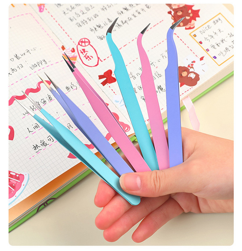 1/2PC Ravna zakrivljena pinceta u boji od nehrđajućeg čelika za Nail Art naljepnice Alat za branje kamenčića Šminka Alat za umjetne trepavice DIY