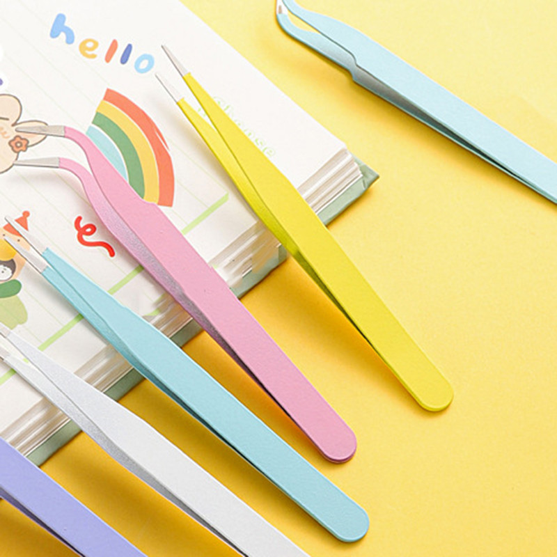 Ravna zakrivljena pinceta od nehrđajućeg čelika Šarena ružičasta plava ljubičasta DIY pinceta za trepavice Naljepnice za nokte Alat za branje kamenčića