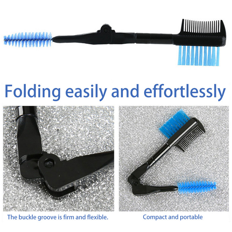 Divu galu uzacu birste ar drošiem apaļiem ķemmes zobiem salokāma skropstu birste 2 vienā uzacu ķemme Pārnēsājami acu grima piederumi