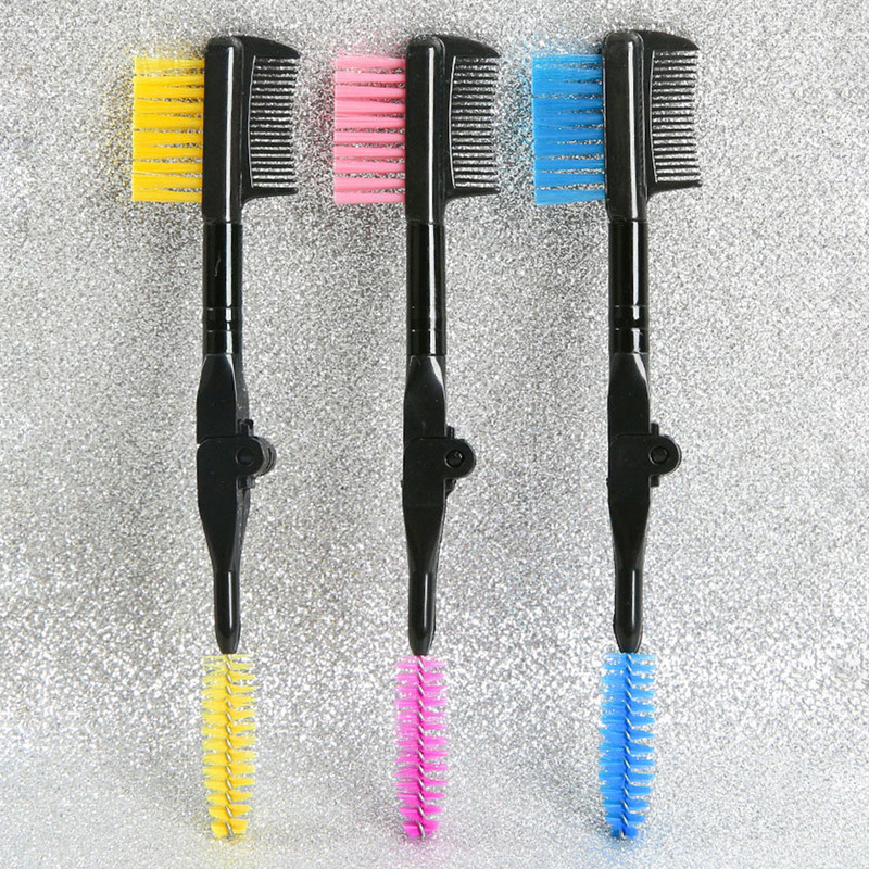 Divu galu uzacu birste ar drošiem apaļiem ķemmes zobiem salokāma skropstu birste 2 vienā uzacu ķemme Pārnēsājami acu grima piederumi