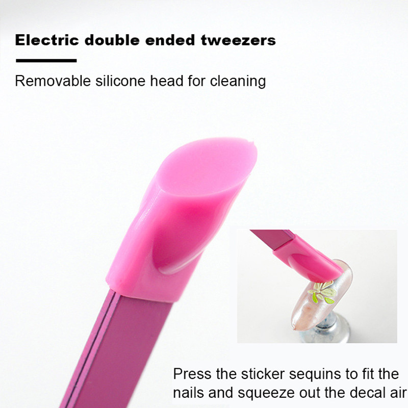 Nerūsējošā tērauda pincetes Silikona nagu mākslas pincetes Divpusējas pincetes Manikīra rīks Nagu pincetes Rhinestones Pick Up Clip