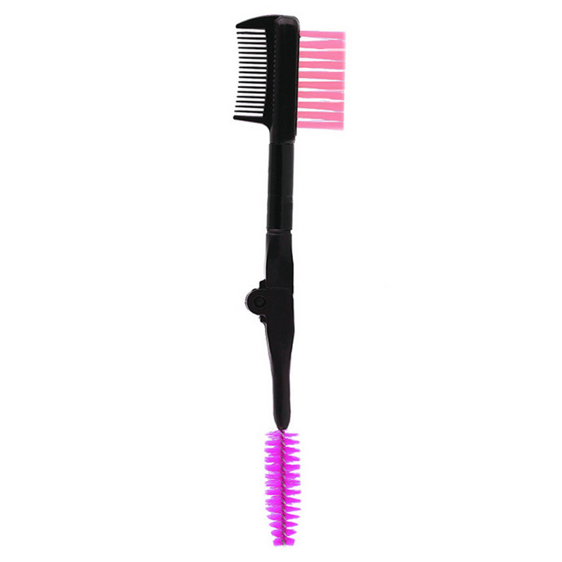 Divu galu skropstu birstes ķemme ar drošiem apaļiem ķemmes zobiem, salokāma uzacu ķemme 2 vienā pārnēsājami acu kosmētikas piederumi