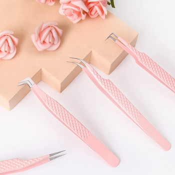 Gemerry ανοξείδωτο ατσάλι Eyelash Extension Tweezers Kits Pink Eyelash Tweezers Anti-static Tweezers Eyelash Extension Supplies