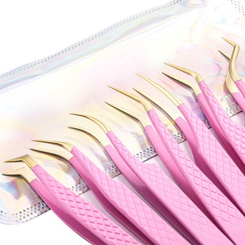 Gemerry ανοξείδωτο ατσάλι Eyelash Extension Tweezers Kits Pink Eyelash Tweezers Anti-static Tweezers Eyelash Extension Supplies