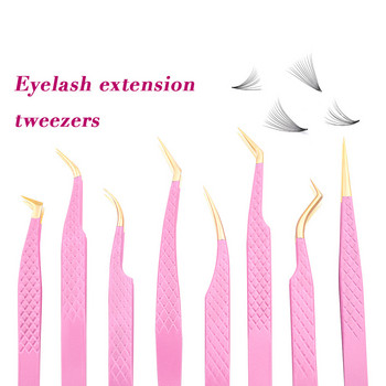 Gemerry ανοξείδωτο ατσάλι Eyelash Extension Tweezers Kits Pink Eyelash Tweezers Anti-static Tweezers Eyelash Extension Supplies