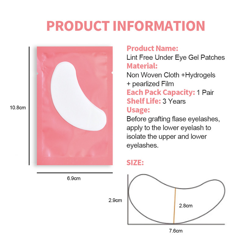50 pari hidrogel gel flastera za oči Presađivanje trepavica ispod očiju Flasteri za ekstenzije trepavica Papir za nanošenje šminke