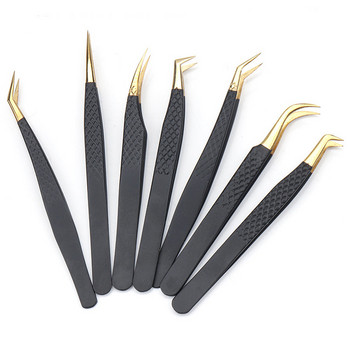 Eyelash Tweezer Μαύρο από ανοξείδωτο ατσάλι Superhard Precision Anti-Static Teezers Grafting Lashes Extension Supplies Εργαλεία μακιγιάζ