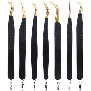 Eyelash Tweezer Μαύρο από ανοξείδωτο ατσάλι Superhard Precision Anti-Static Teezers Grafting Lashes Extension Supplies Εργαλεία μακιγιάζ