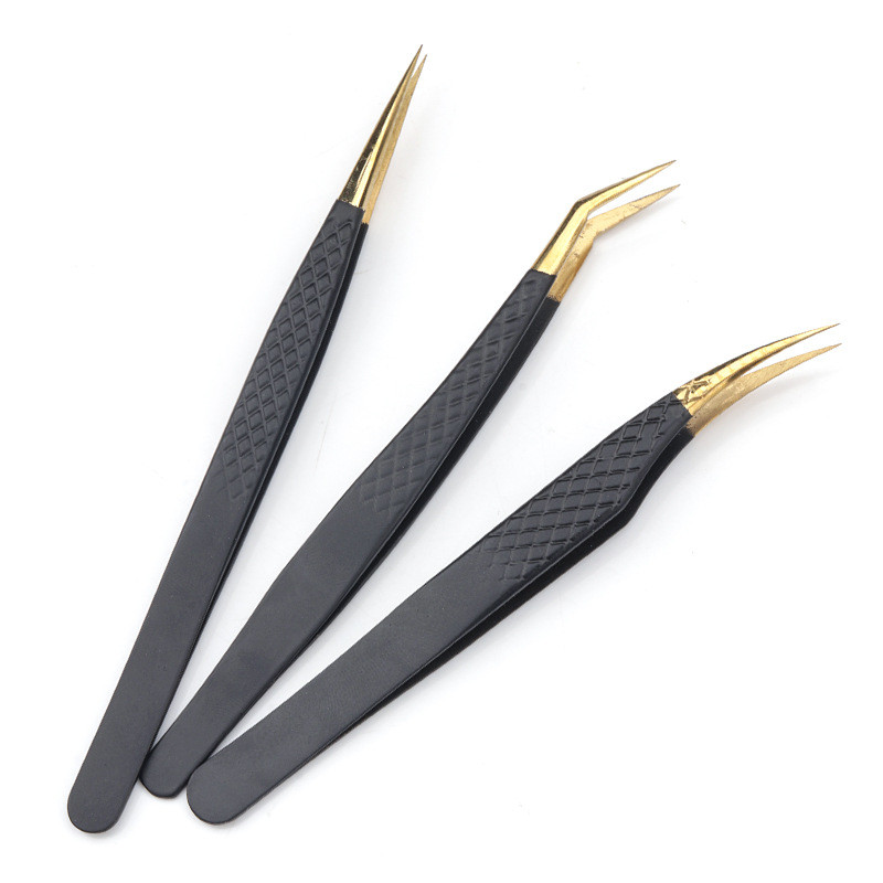 Blakstienų pincetas juodas nerūdijantis plienas, ypač kietas, tikslus antistatinis pincetas, priauginimo blakstienų priauginimo reikmenys, makiažo įrankiai