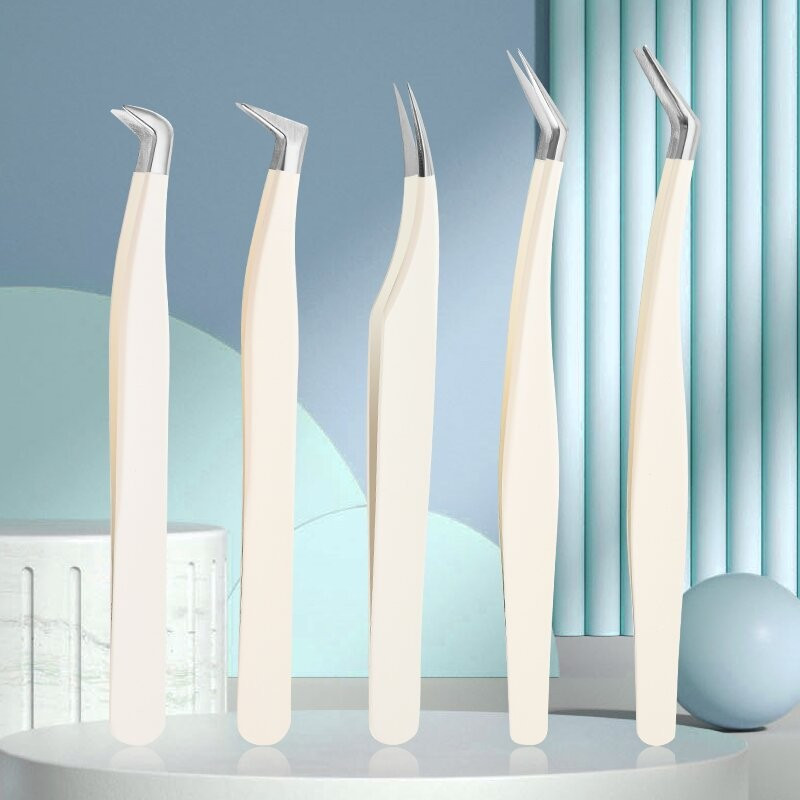 Pluošto antgalio blakstienų priauginimo pincetas tūrio izoliacija Tikslūs blakstienų pincetai Nano technologijos antakiai iš makiažo blakstienų pincetai