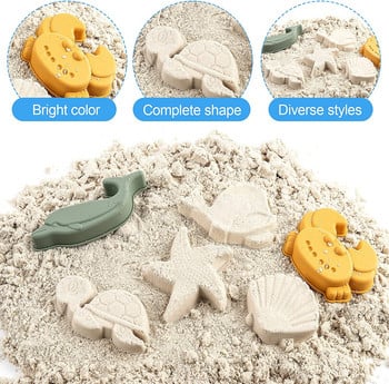 Комплект силиконови плажни играчки Детски пътувания Плаж Силиконова кофа Лопатка Форми за пясък Плажна чанта Силиконови пясъчни играчки за малки деца
