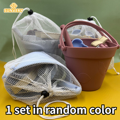 Silikona pludmales rotaļlietu komplekts Bērnu ceļojumiem draudzīgs pludmales silikona spainis, lāpsta smilšu veidnes Pludmales soma Silikona smilšu rotaļlietas maziem bērniem