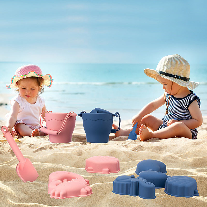 8gab Beach Toys bērnu pludmales rotaļlietas, silikona spainis, vecāku un bērnu mijiedarbība, smilšu rakšana, lāpsta un ūdens rotaļlietas