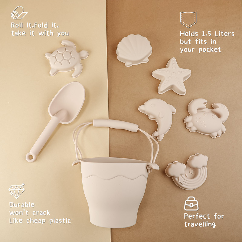 8gab Beach Toys bērnu pludmales rotaļlietas, silikona spainis, vecāku un bērnu mijiedarbība, smilšu rakšana, lāpsta un ūdens rotaļlietas