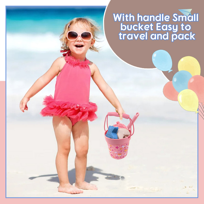 6 ks detských kreslených letných plážových hračiek na bagrovanie, plastové vedro, fľaša na zalievanie, lopata, detské plážové vodné hračky