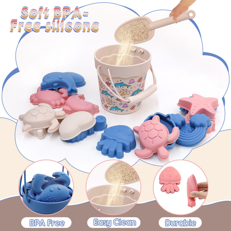 6 ks detských kreslených letných plážových hračiek na bagrovanie, plastové vedro, fľaša na zalievanie, lopata, detské plážové vodné hračky