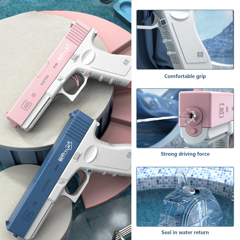 Elektrinis vandens pistoletas Glock, visiškai automatinis nepertraukiamo šaudymo žaislinis pistoletas, 434 ml būgnas / 58 ml spaustuko talpa, skirta vaikams suaugusiems vasaros žaislams
