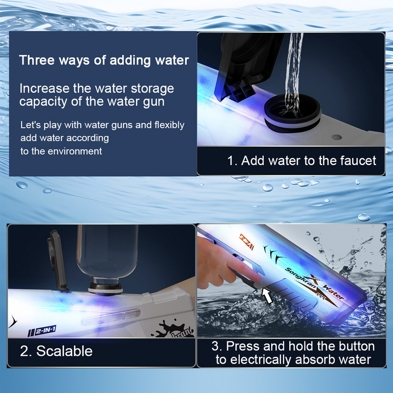 Ljeto 2024 Električni vodeni pištolj Igračke puca Visoki pritisak Snažno punjenje Energija Voda Automatski sprej za upijanje vode Djeca