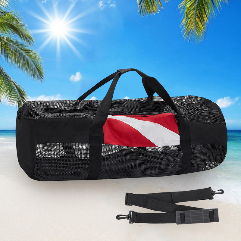 Pārnēsājams niršanas ar akvalangu tīklojums Īpaši liela fitnesa bagāžas soma ar regulējamu plecu siksnu snorkelēšanas piederumu organizatoram