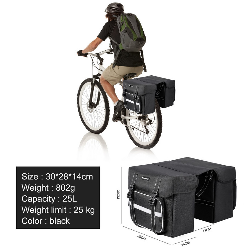 WEST BIKING Velosipēda aizmugurējā sēdekļa soma 25 L lielas ietilpības āra bagāžas somas Riteņbraukšanai MTB šosejas velosipēda bagāžas nodalījuma dubultā soma