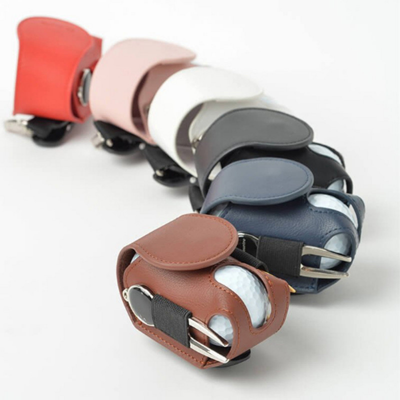 Mini geantă de depozitare a mingii de golf cu 2 teuri Geantă cu minge dublă Genți portabile din piele PU din talie cu cataramă metalică Husă pentru curea de golf