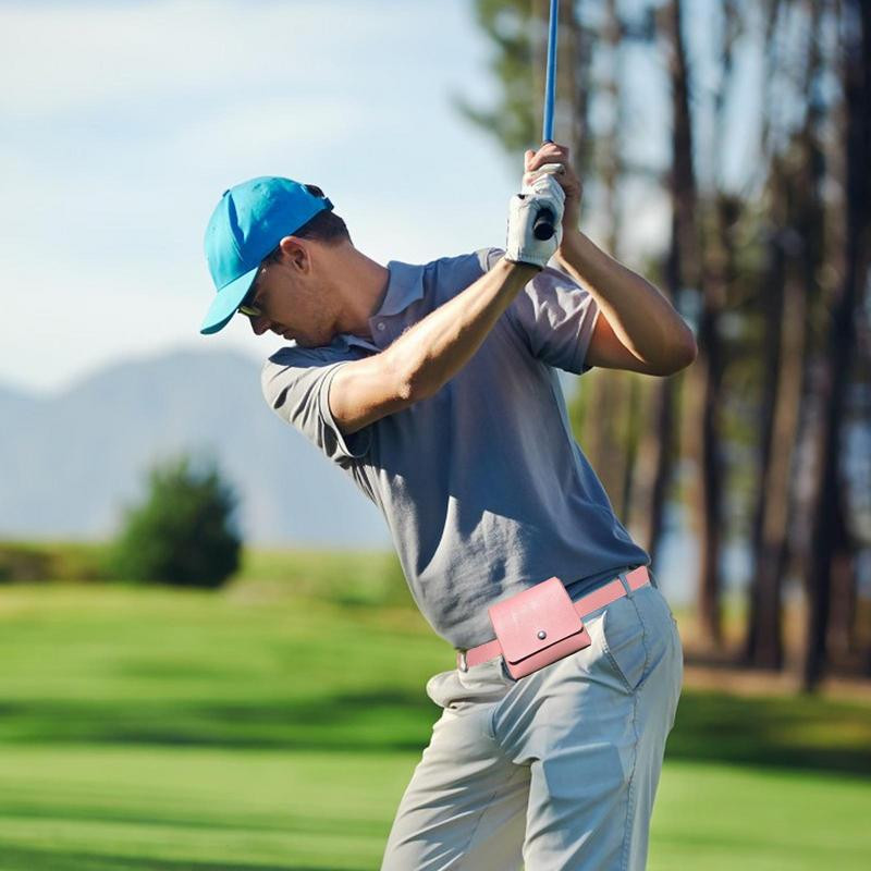 PU odos stiprios tekstūros golfo kamuoliukų krepšys, golfo nuotolio ieškiklio juosmens kišenė, mobiliojo telefono laikymo krepšys, su 70 cm diržu, atsparus vandeniui