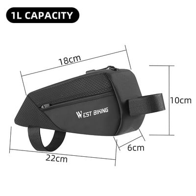 WEST BIKING Pārnēsājama velosipēda soma 1L velosipēda augšējās caurules trīsstūrveida soma Ultralight MTB šosejas velosipēda priekšējā caurule instrumentu soma Velosipēdu piederumi