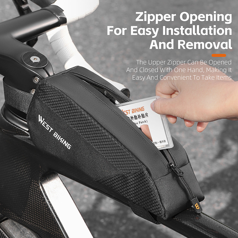 WEST BIKING Pārnēsājama velosipēda soma 1L velosipēda augšējās caurules trīsstūrveida soma Ultralight MTB šosejas velosipēda priekšējā caurule instrumentu soma Velosipēdu piederumi