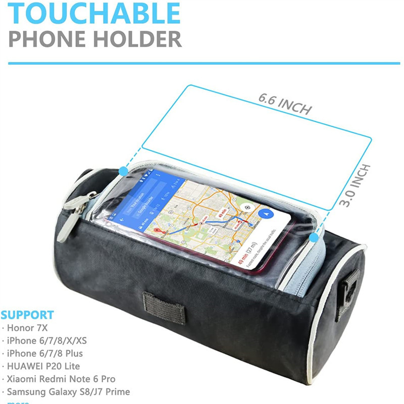 Regulējama ūdensnecaurlaidīga velosipēda stūres soma ar caurspīdīgu maisiņu skārienekrānu, lielas ietilpības priekšējā rāmja caurules soma MTB