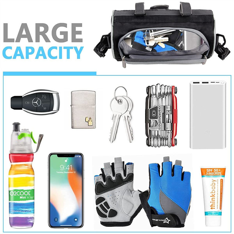 Regulējama ūdensnecaurlaidīga velosipēda stūres soma ar caurspīdīgu maisiņu skārienekrānu, lielas ietilpības priekšējā rāmja caurules soma MTB