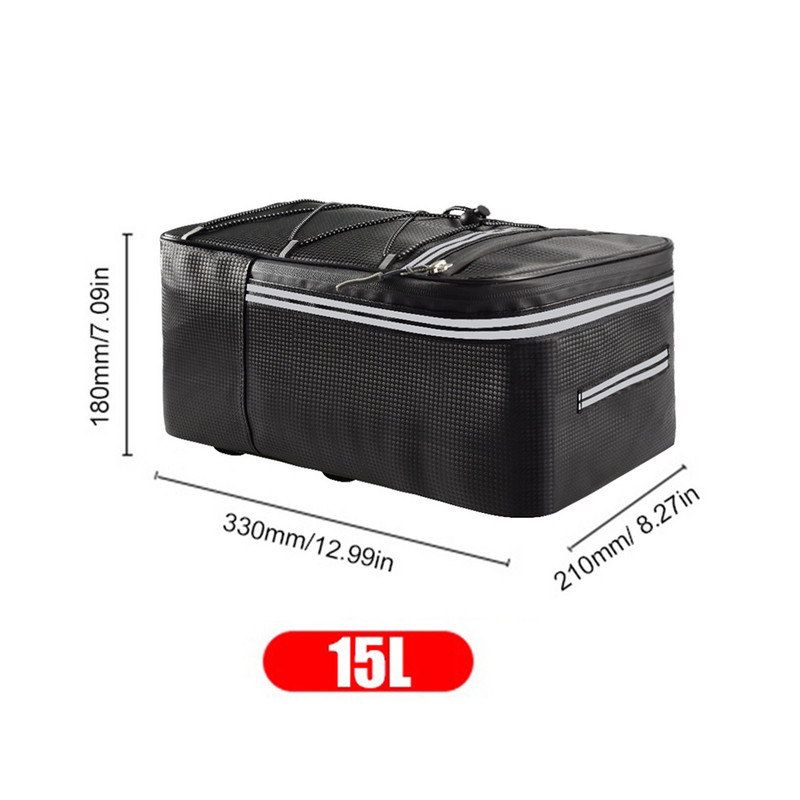 15 L velosipēda aizmugurējā bagāžnieka glabāšanas bagāžas ūdensnecaurlaidīga velosipēda bagāžnieka soma ar atstarojošām svītrām PU vairāku kabatu elastīga siksna 7 l/4,5 l