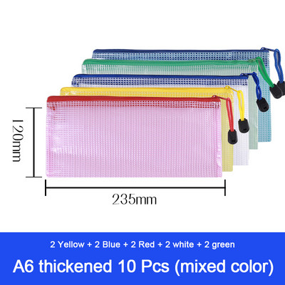 10db A4/A5/A6 hálós cipzáras tasak dokumentumtáska vízálló cipzáras irattartók Iskolai irodaszerek tolltartó tárolótáskák
