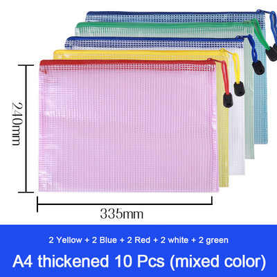 10db A4/A5/A6 hálós cipzáras tasak dokumentumtáska vízálló cipzáras irattartók Iskolai irodaszerek tolltartó tárolótáskák