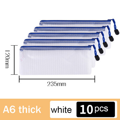 10db A4/A5/A6 hálós cipzáras tasak dokumentumtáska vízálló cipzáras irattartók Iskolai irodaszerek tolltartó tárolótáskák