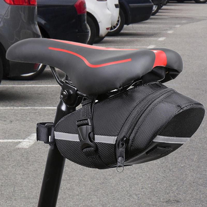 Velosipēda sēdekļu soma MTB šosejas velosipēda aizmugurējā soma ar atstarojošu sloksni, ūdensnecaurlaidīga velosipēda aizmugurējā remonta instrumenta soma riteņbraukšanas piederumam