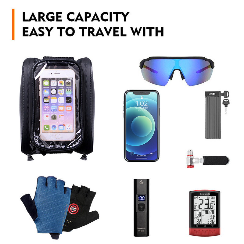 ThinkRider velosipēdu soma lietus necaurlaidīga skārienekrāna tālruņa augšējā caurules soma MTB šosejas velosipēda rāmja priekšējā sēdekļa soma un velosipēdu piederumi