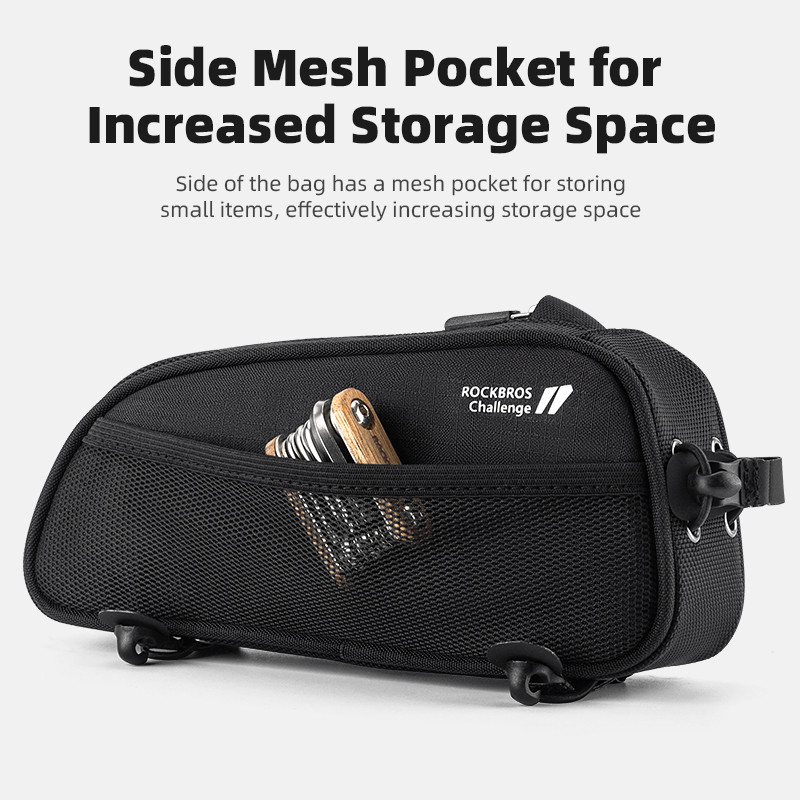 ROCKBROS riteņbraukšanas soma 1,3 l ūdensnecaurlaidīga MTB ceļa austiņu porta dizaina velosipēda somas rāmis priekšējā caurule, pārnēsājama, ērta velosipēda soma