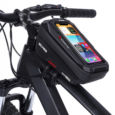 WILD MAN Geantă pentru bicicletă EVA Hardshell Mountain Bike Geantă frontală Călărie Rezistă împotriva ploaiei Telefon Geantă cu ecran tactil Accesorii pentru călărie