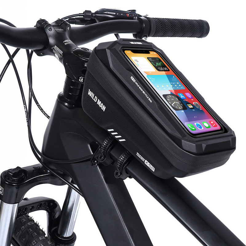 WILD MAN Geantă pentru bicicletă EVA Hardshell Mountain Bike Geantă frontală Călărie Rezistă împotriva ploaiei Telefon Geantă cu ecran tactil Accesorii pentru călărie