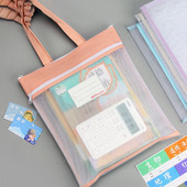 Skolas piederumu caurspīdīga sietiņa maisiņš neilona siets ar rokturi, dubultā rāvējslēdzēja zīmuļa maisiņš Pārnēsājama studentu priekšmetu soma