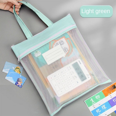 Skolas piederumu caurspīdīga sietiņa maisiņš neilona siets ar rokturi, dubultā rāvējslēdzēja zīmuļa maisiņš Pārnēsājama studentu priekšmetu soma