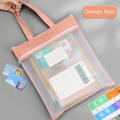 Skolas piederumu caurspīdīga sietiņa maisiņš neilona siets ar rokturi, dubultā rāvējslēdzēja zīmuļa maisiņš Pārnēsājama studentu priekšmetu soma