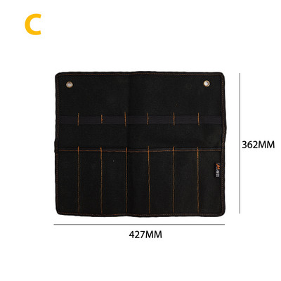 Kaltu pārnēsāšanas futrālis Audekls kabatas rīka ruļļa turētājs uzgriežņu atslēgas maisiņš 4 kabatas organizators nazim āmuriem, urbjiem galdnieks