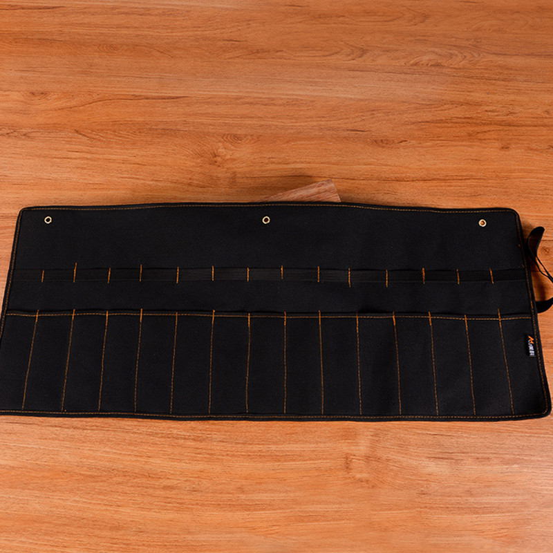 Kaltu pārnēsāšanas futrālis Audekls kabatas rīka ruļļa turētājs uzgriežņu atslēgas maisiņš 4 kabatas organizators nazim āmuriem, urbjiem galdnieks