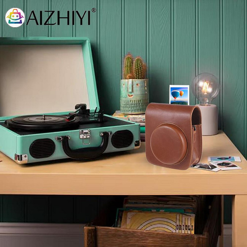 Vintage somiņas vāciņa aizsargs ar kabatas PU regulējamu plecu siksnu Pretskrāpējumiem Fujifilm Instax Mini 90 tūlītējai kamerai