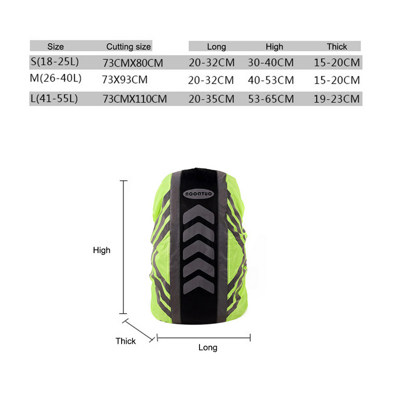 18-55L mugursomas lietus pārsegs, atstarojošs, ūdensnecaurlaidīgs āra putekļu necaurlaidīgs lietus pārsegs, kas paredzēts āra kempinga pārgājienu kāpšanas somai