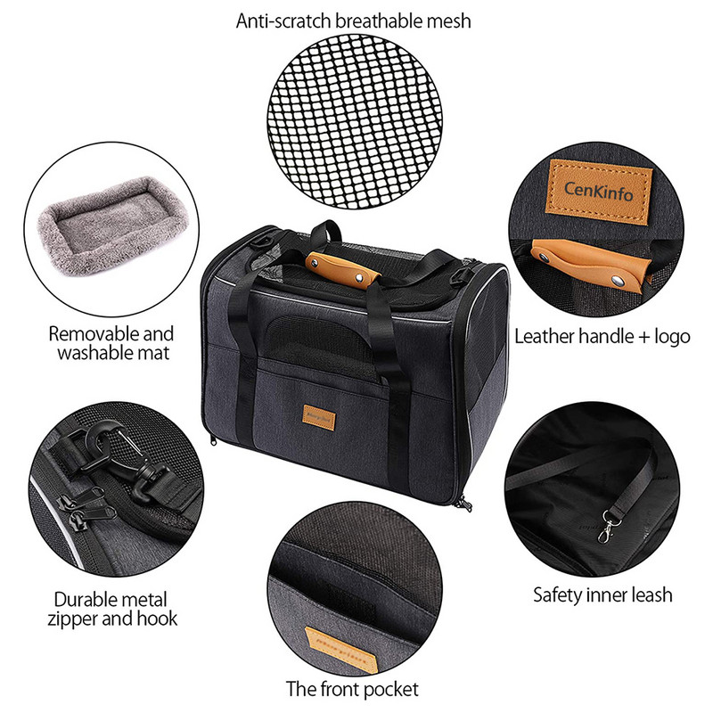 Pārnēsājama kaķu rokassomiņa Mīksta salokāma regulējama plecu soma Maza mājdzīvnieka transportēšanas pārvadātājs suņiem, kas ceļo aviokompānijas apstiprināta