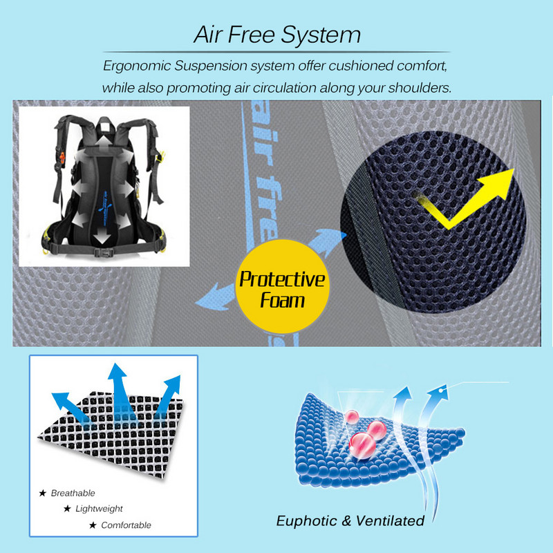 40L ūdensnecaurlaidīga ceļojumu mugursoma āra kempingiem pārgājieniem klēpjdators dienas soma pārgājieniem, kāpšanas atpakaļ somas vīriešiem, sieviešu sporta soma