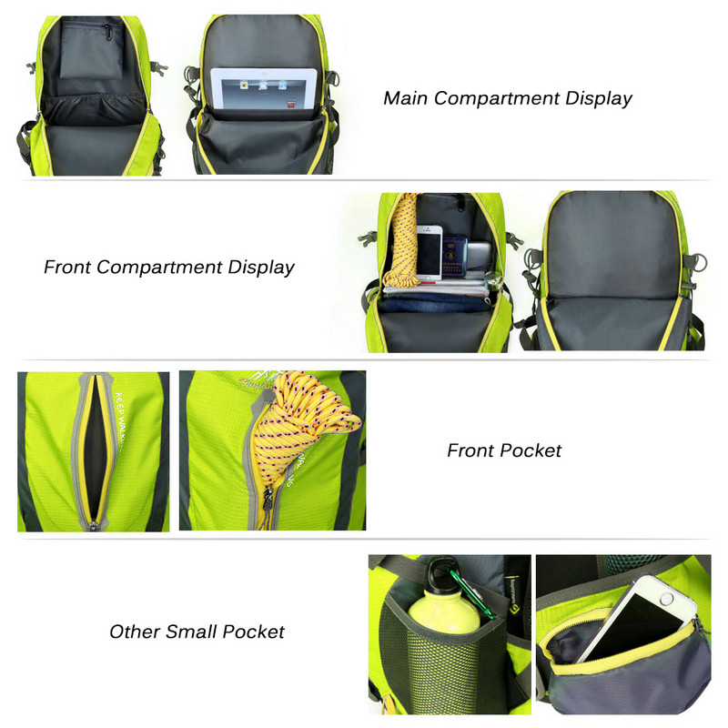 40L ūdensnecaurlaidīga ceļojumu mugursoma āra kempingiem pārgājieniem klēpjdators dienas soma pārgājieniem, kāpšanas atpakaļ somas vīriešiem, sieviešu sporta soma