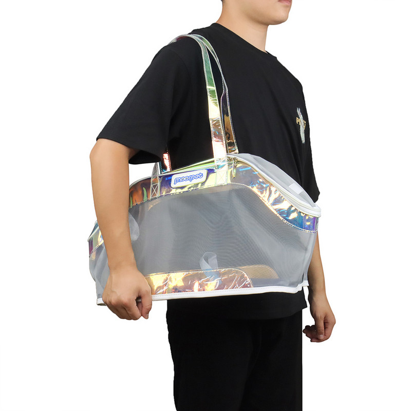 Caurspīdīga modes elpojoša kaķa soma ar roku pārnēsājama mājdzīvnieka soma nelielai mini suņu nēsāšanai rokassomiņai ceļojumiem